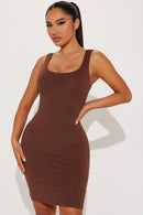 Rebecca Ribbed Mini Dress - Dark Brown