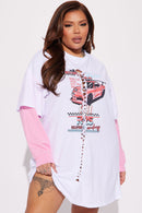 Tatum T-Shirt Dress - White/Pink