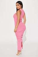 Amiah Ruched Maxi Dress - Neon Pink