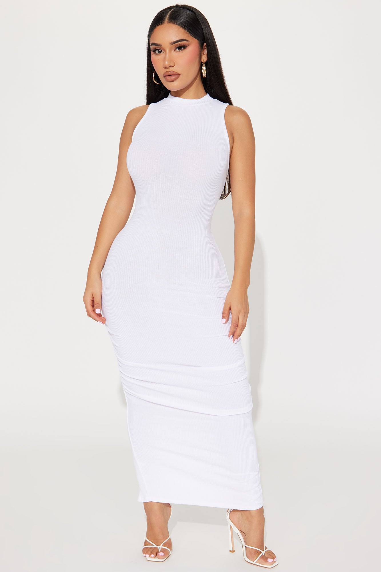 Amiah Ruched Maxi Dress - White