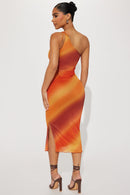 Sunset Mami Mesh Midi Dress - Orange/combo