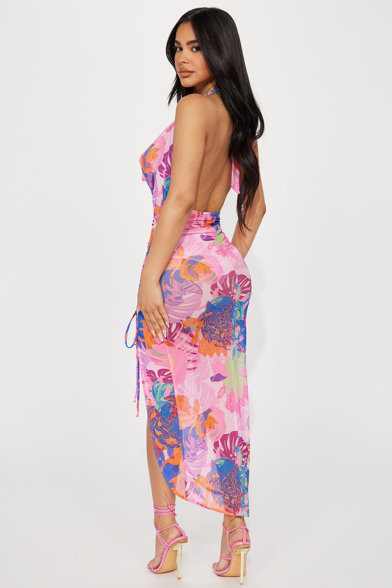 Bahamas Mesh Midi Dress - Pink/combo