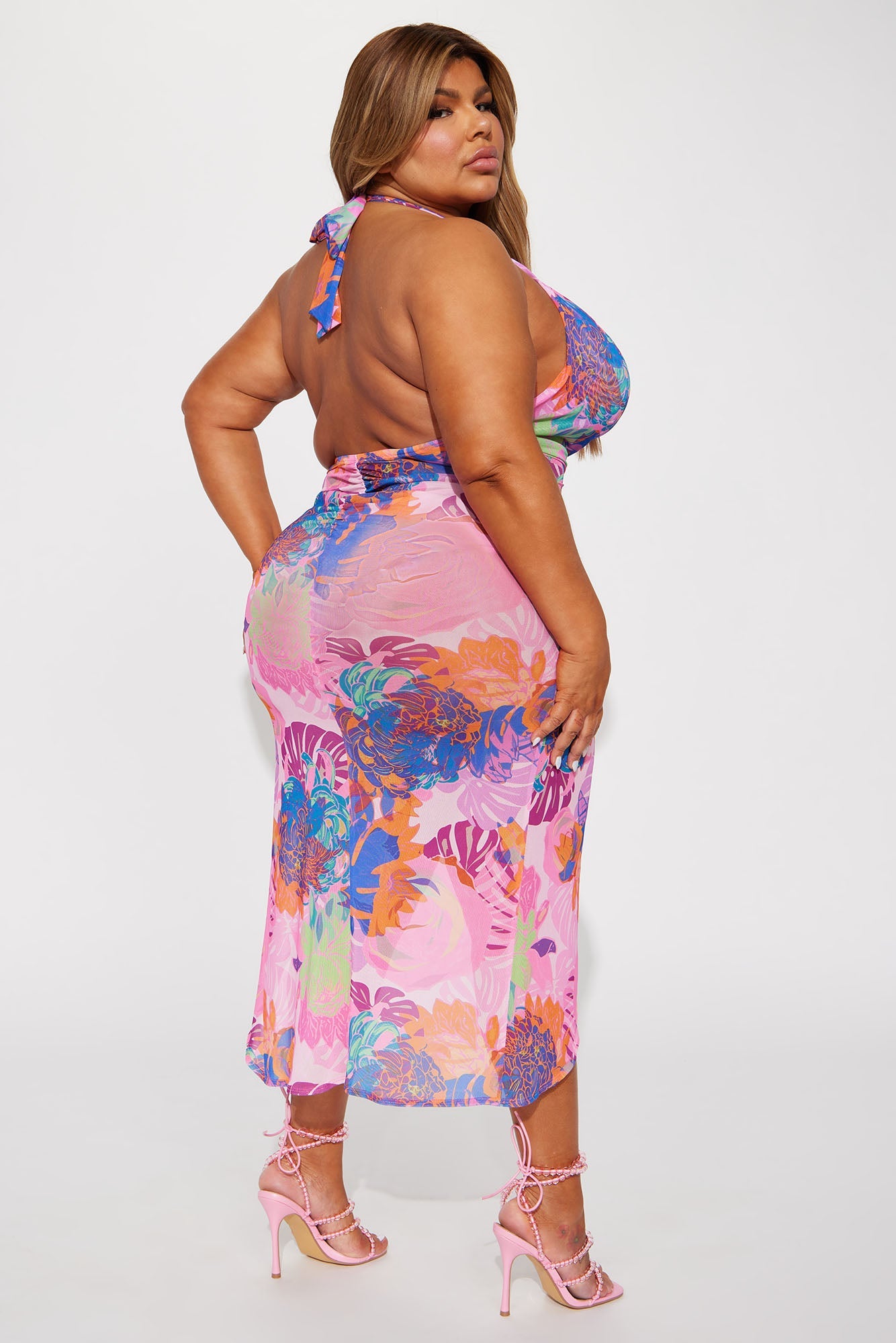 Bahamas Mesh Midi Dress - Pink/combo