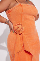 Rita Rosette Denim Midi Dress - Orange