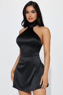 Aurora Satin Mini Dress - Black