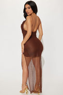 Leah Fishnet Maxi Dress - Brown
