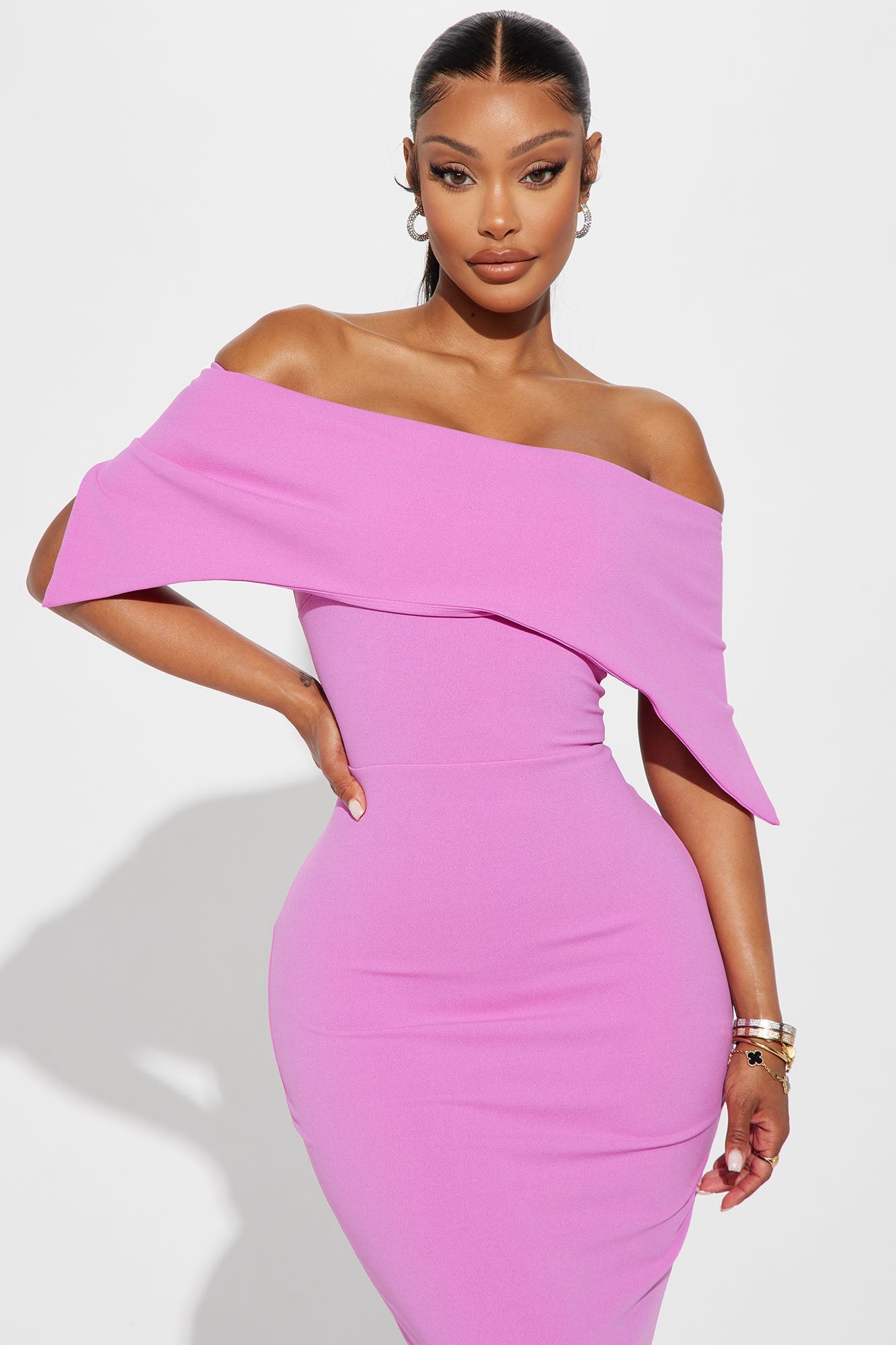 Monica Off Shoulder Maxi Dress - Pink