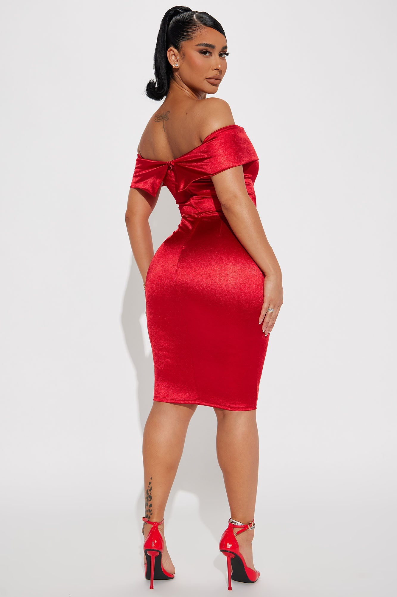 Caroline Satin Midi Dress - Red