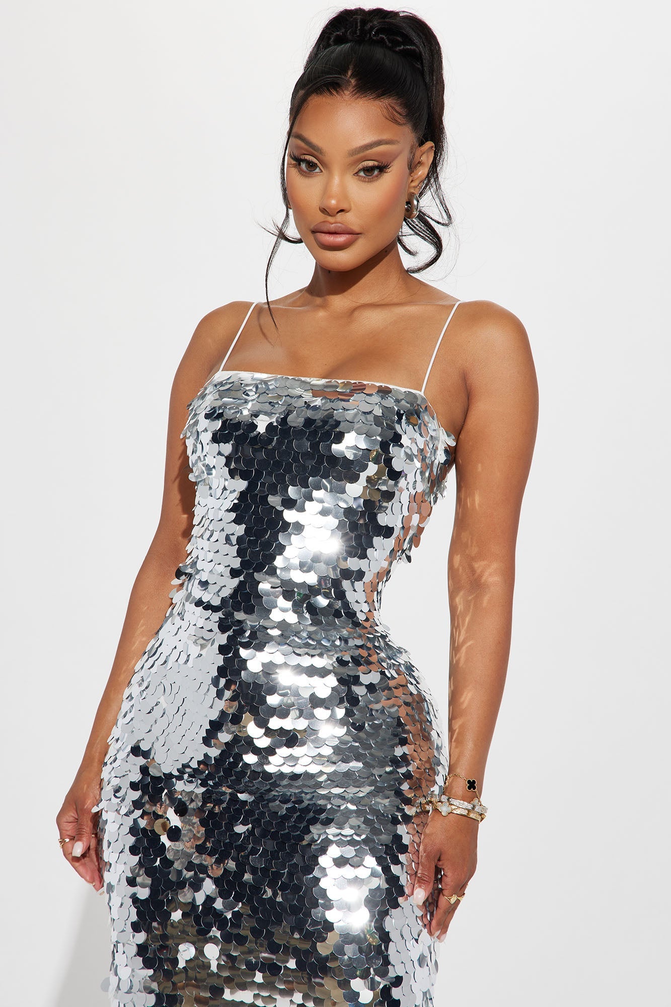 Peyton Sequin Maxi Dress - Silver
