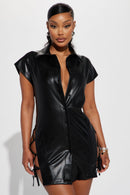 Petite Mariah Faux Leather Mini Dress - Black