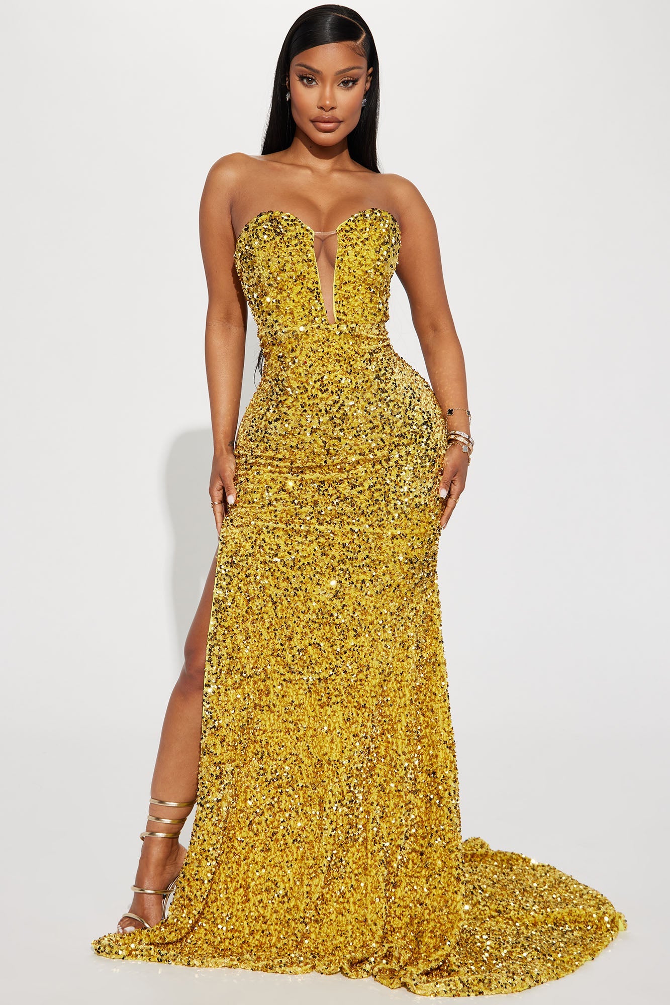 Renae Sequin Gown - Chartreuse