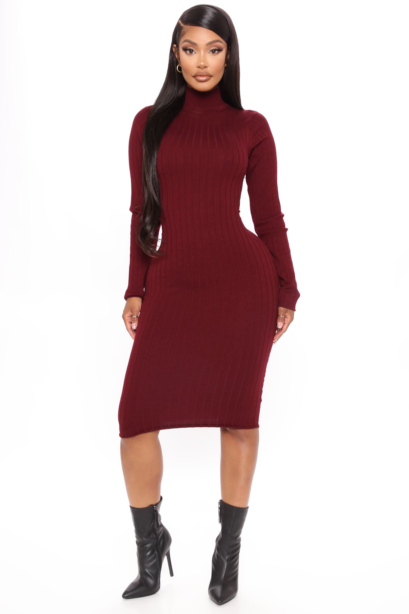 Taryn Sweater Midi Dress - Burgundy