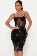 Kayla Sequin Midi Dress - Black