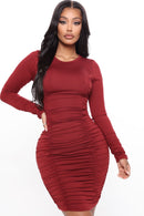 Take Your Man Ruched Dress - Burgundy