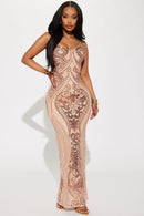 Rule The Night Sequin Maxi Dress - Rose Gold