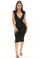 Thriving With You Sequin Midi Dress - Black
