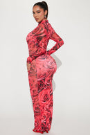 Smell The Roses Maxi Dress - Red/combo