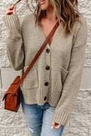 Ribbed Trim Button Down Cardigan with Pockets - Cicis Boutique