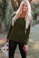 Studded Grommet V-Neck Long Sleeve Top - Cicis Boutique