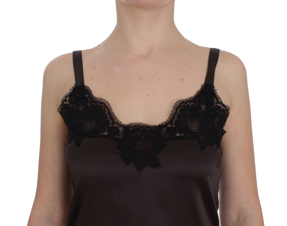 Brown Silk Stretch Lace Lingerie Top