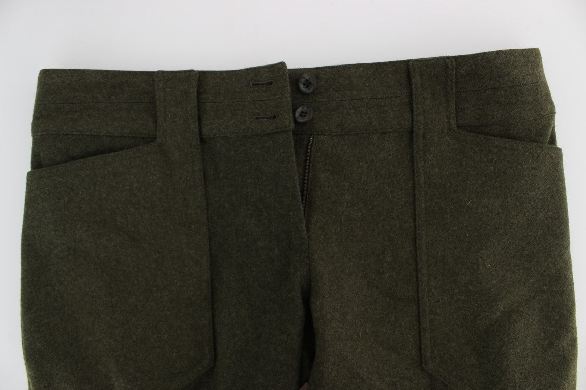 Green Wool Blend Loose Fit Cargo Pants