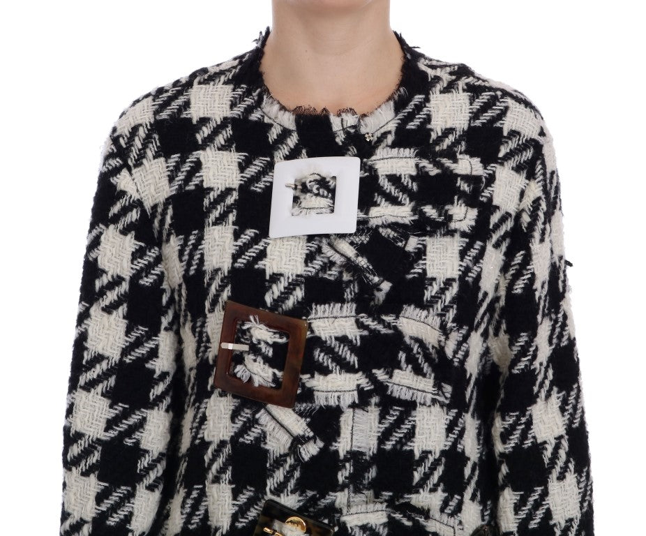 Black White Wool Knitted Crystal Jacket