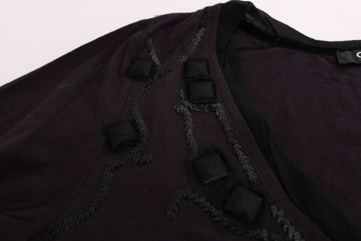 Purple V-neck Cotton T-shirt