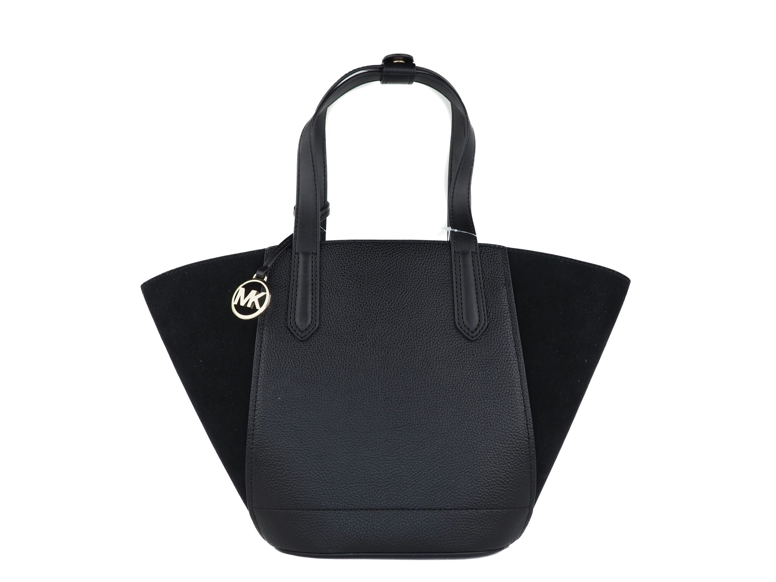 Portia Small Pebbled Leather Suede Tote Handbag (Black)