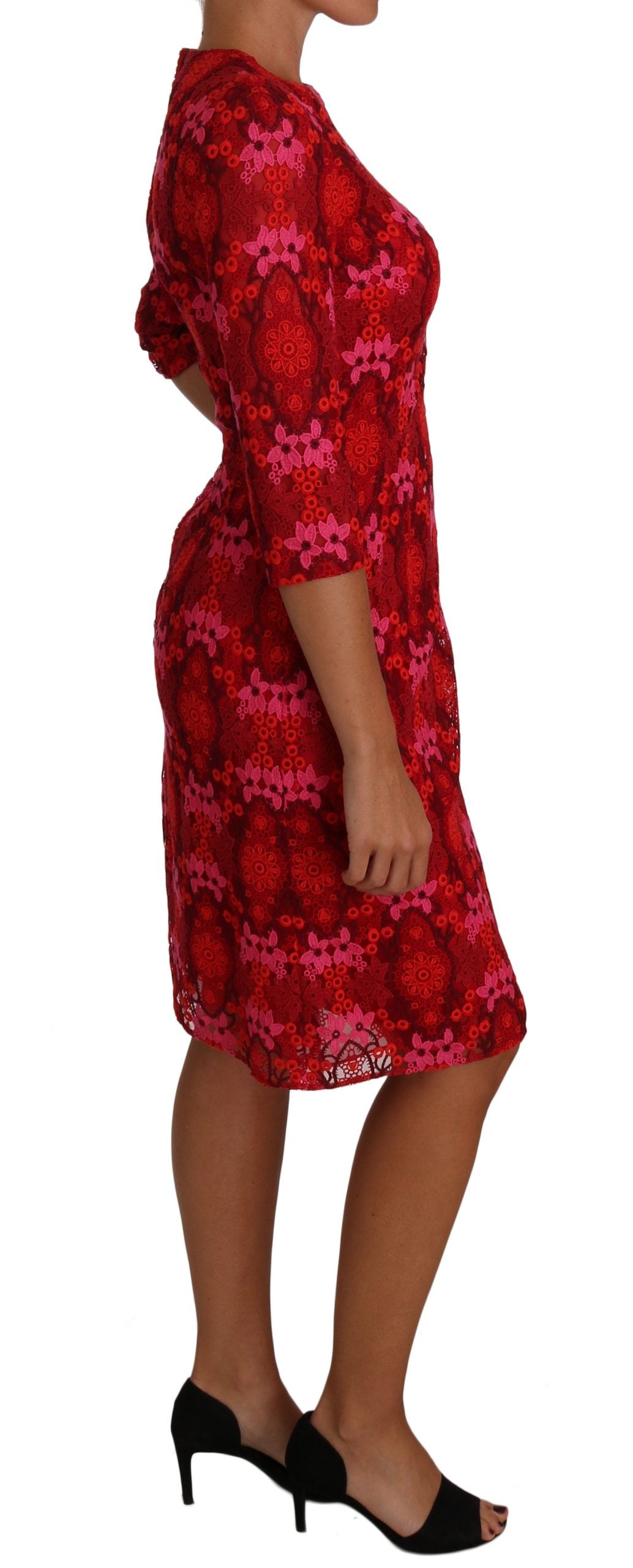 Floral Crochet Lace Red Pink Sheath Dress