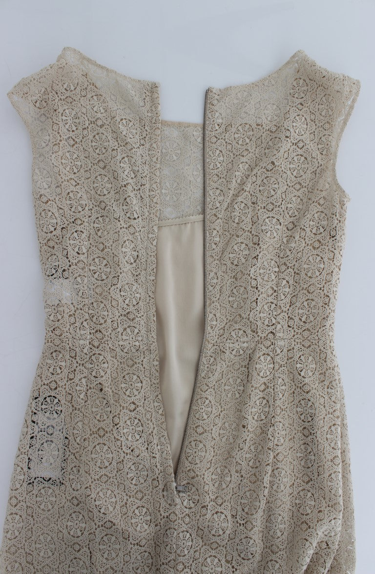 Beige Ricamo Cutout Cotton Sheath Dress