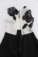 Black White Floral Silk Sheath Gown Dress