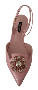 Pink Leather Slingbacks Crystal Pumps Shoes