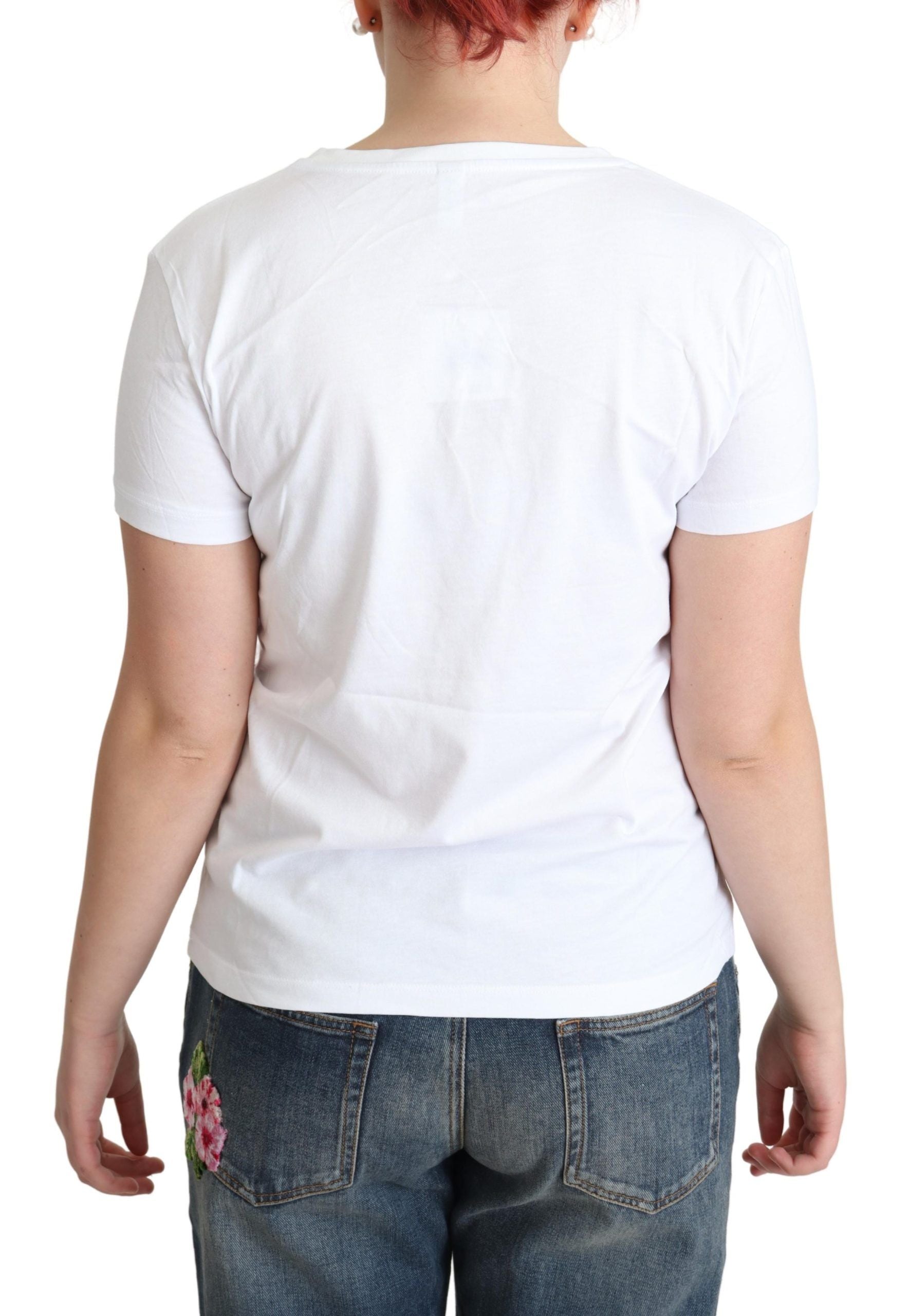White Cotton Alphabet Letter Print Tops T-shirt