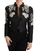 Black Jacquard Crystal Floral Jacket