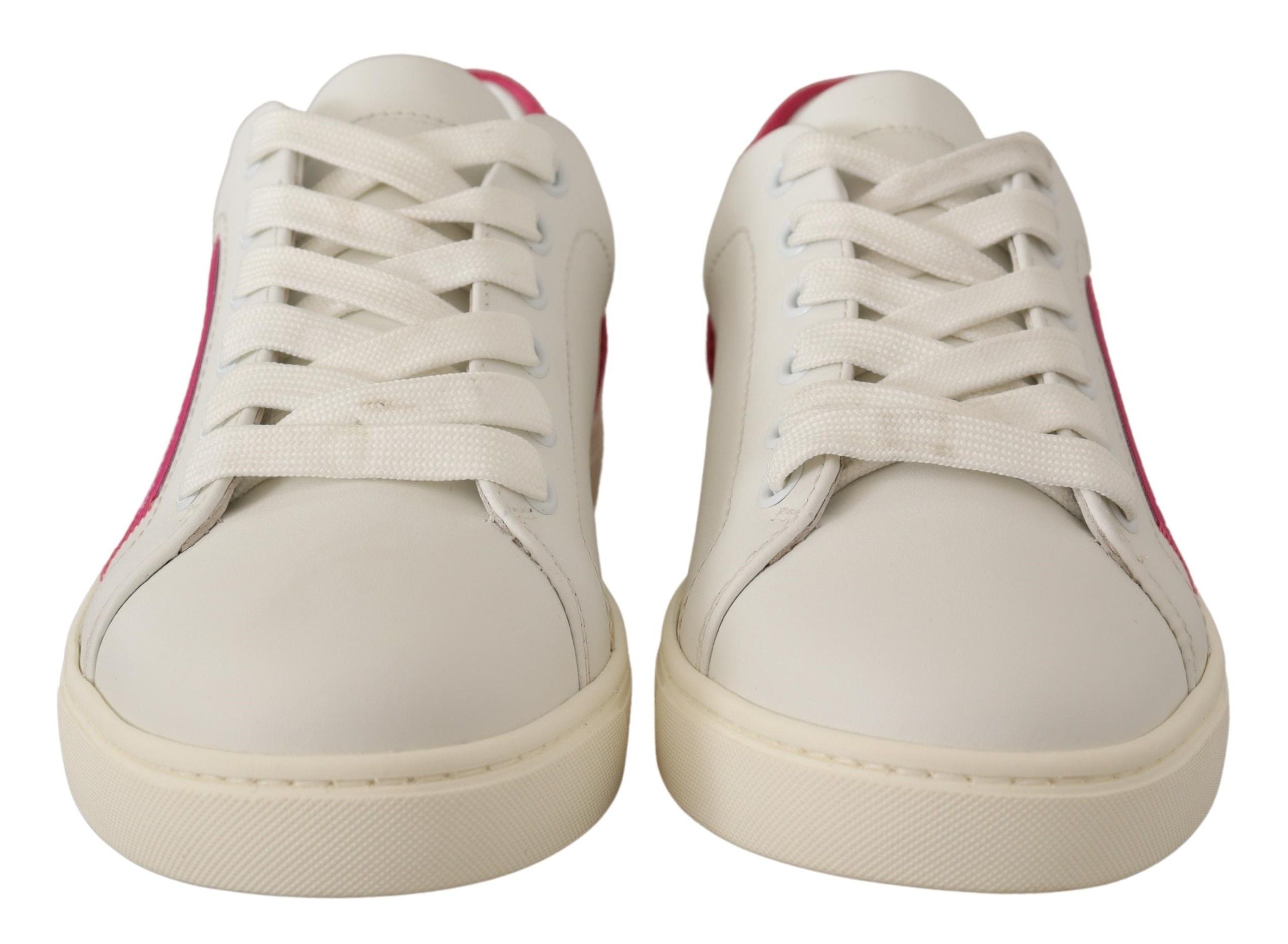 White Pink Leather Low Top Sneakers Womens Shoes