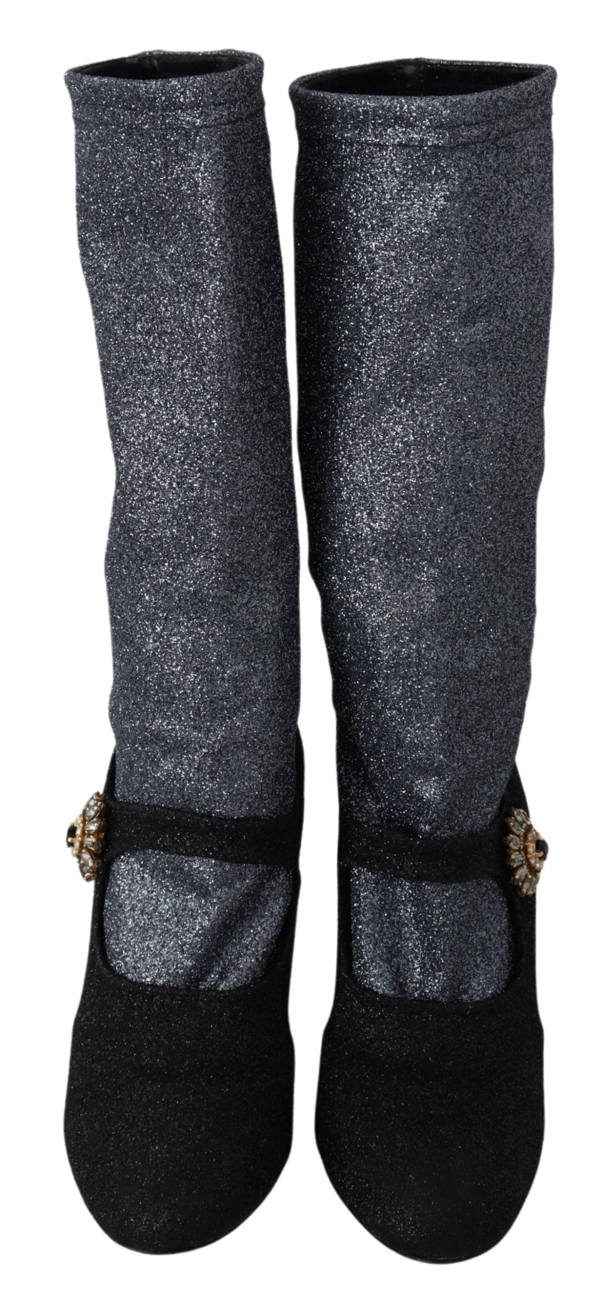 Dolce & Gabbana Black Crystal Glitter Boots Shoes - Cicis Boutique