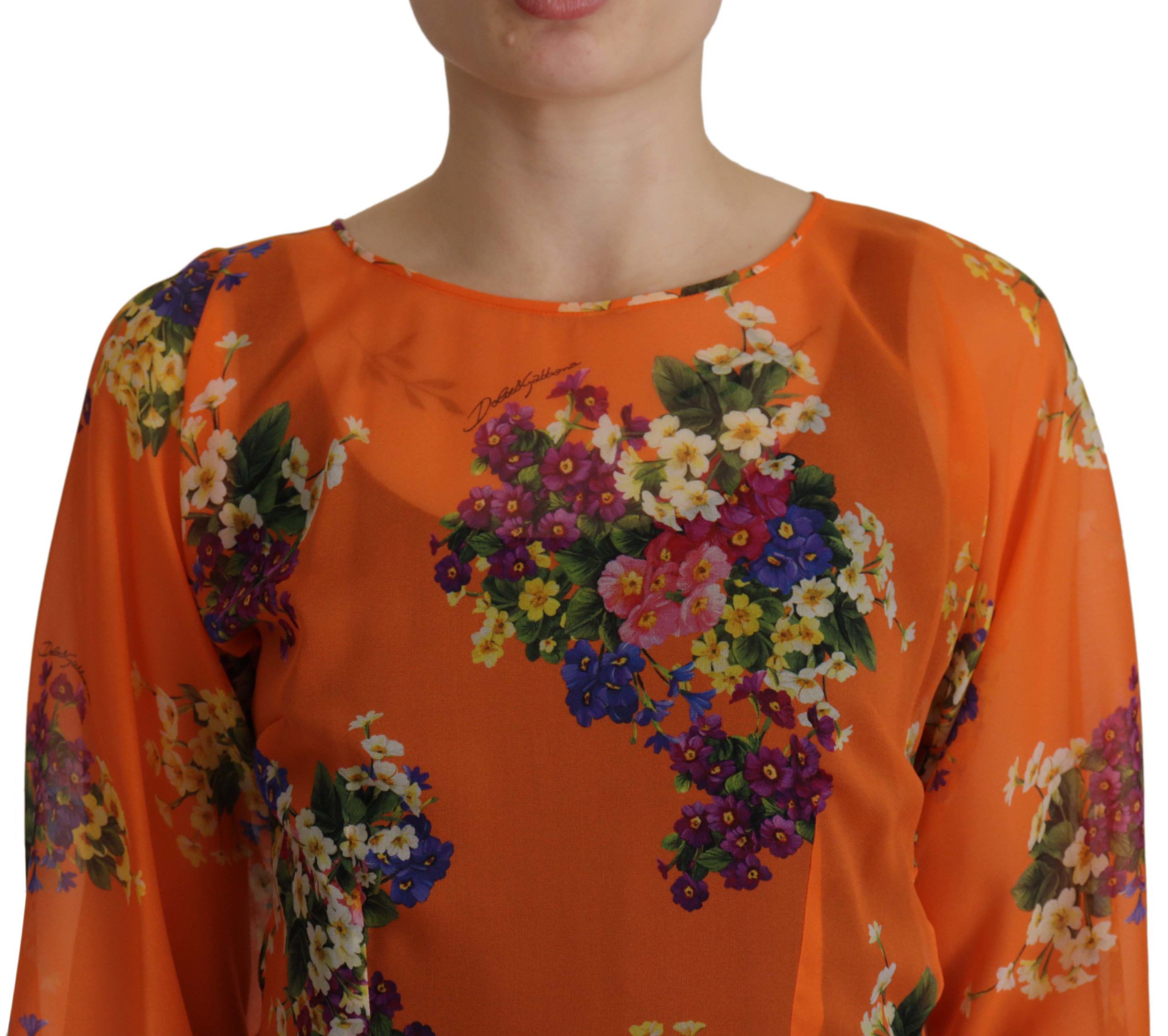 Orange Floral Print Long Sleeve Blouse