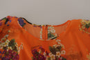 Orange Floral Print Long Sleeve Blouse
