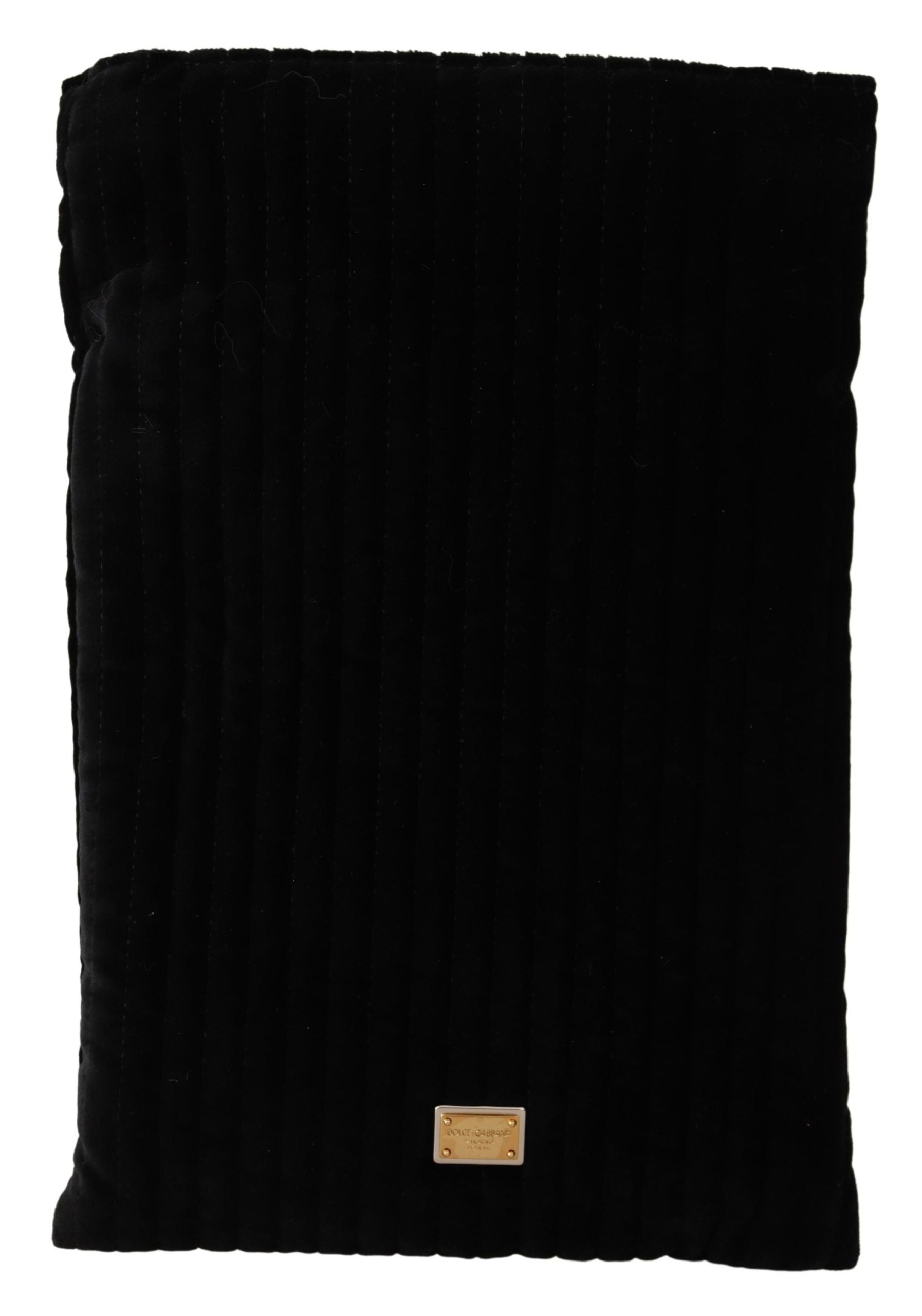 Black Velvet Quilt Drawstring Logo Plaque Pouch Bag