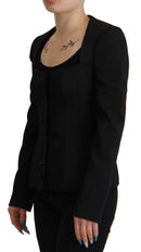 Black Slim Fit Long Sleeves Snap Jacket