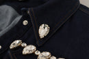 Blue Denim Crystal Embellish Cotton Jacket