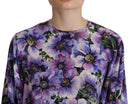 Purple Floral Silk Long Sleeve Top Blouse