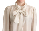 Light Gray Ascot Collar Shirt Silk Blouse Top