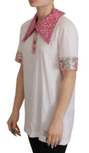 White Wide Collar Sartoria T-shirt Button Top