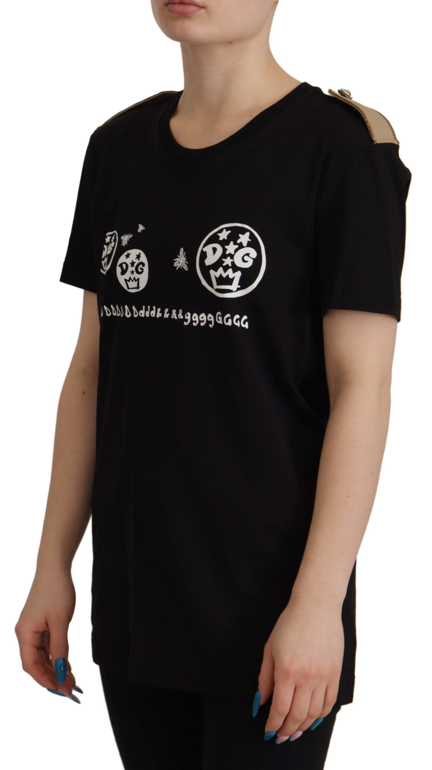 Black Logo Motive Crewneck Cotton T-shirt
