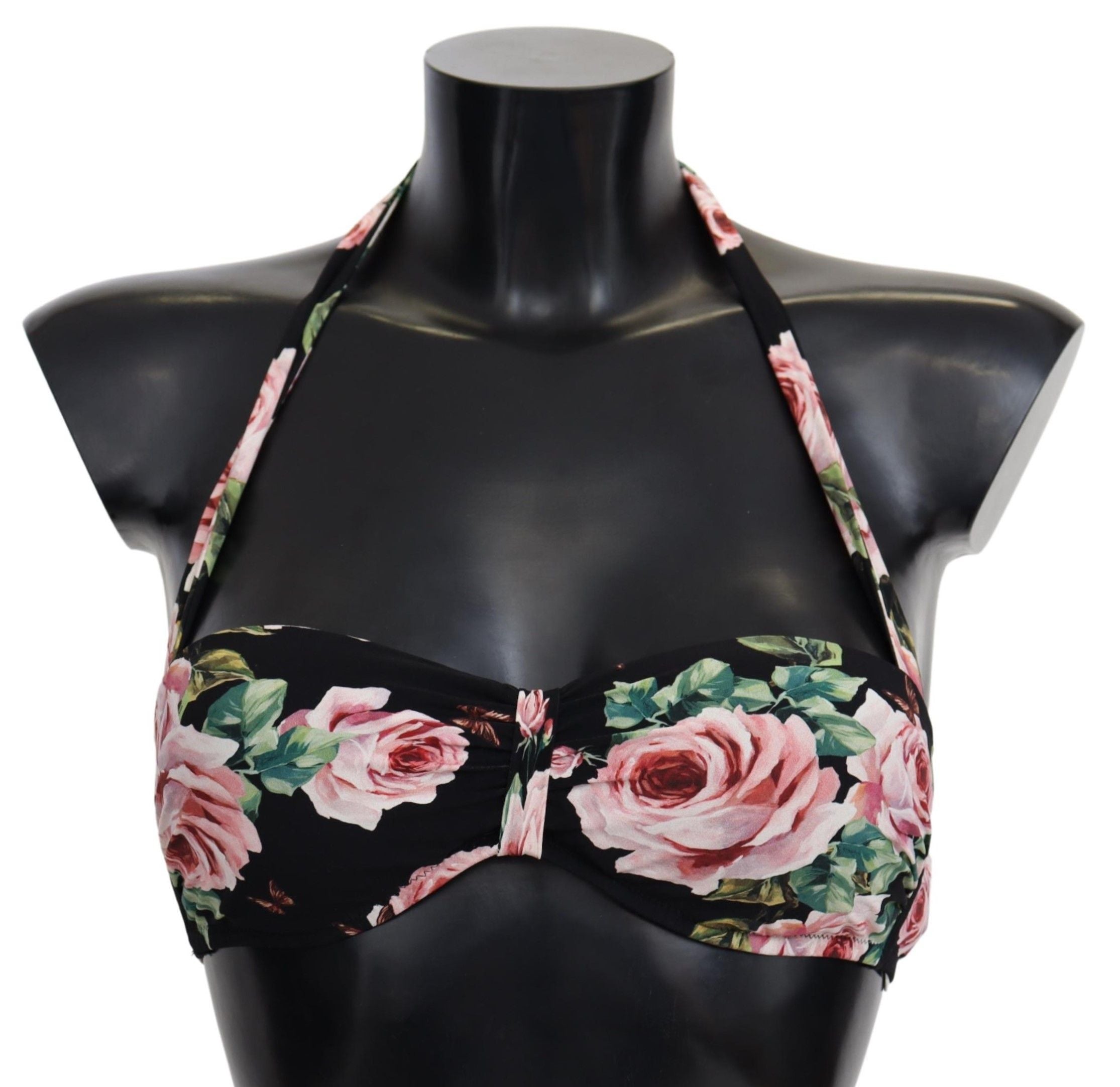 Black Roses Print Swimsuit Beachwear Bikini Tops