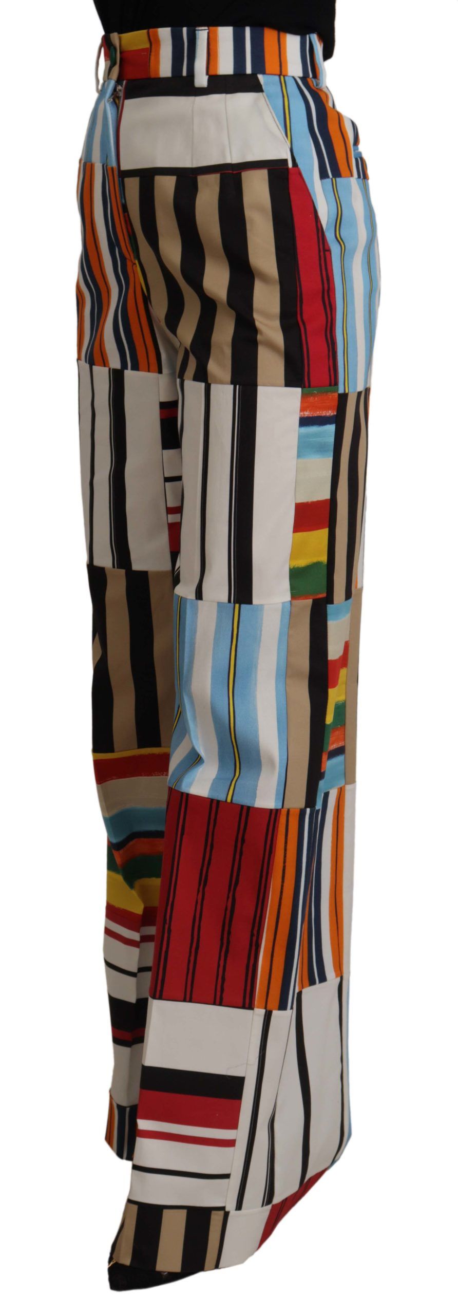 Multicolor Striped High Waist Cotton Pants