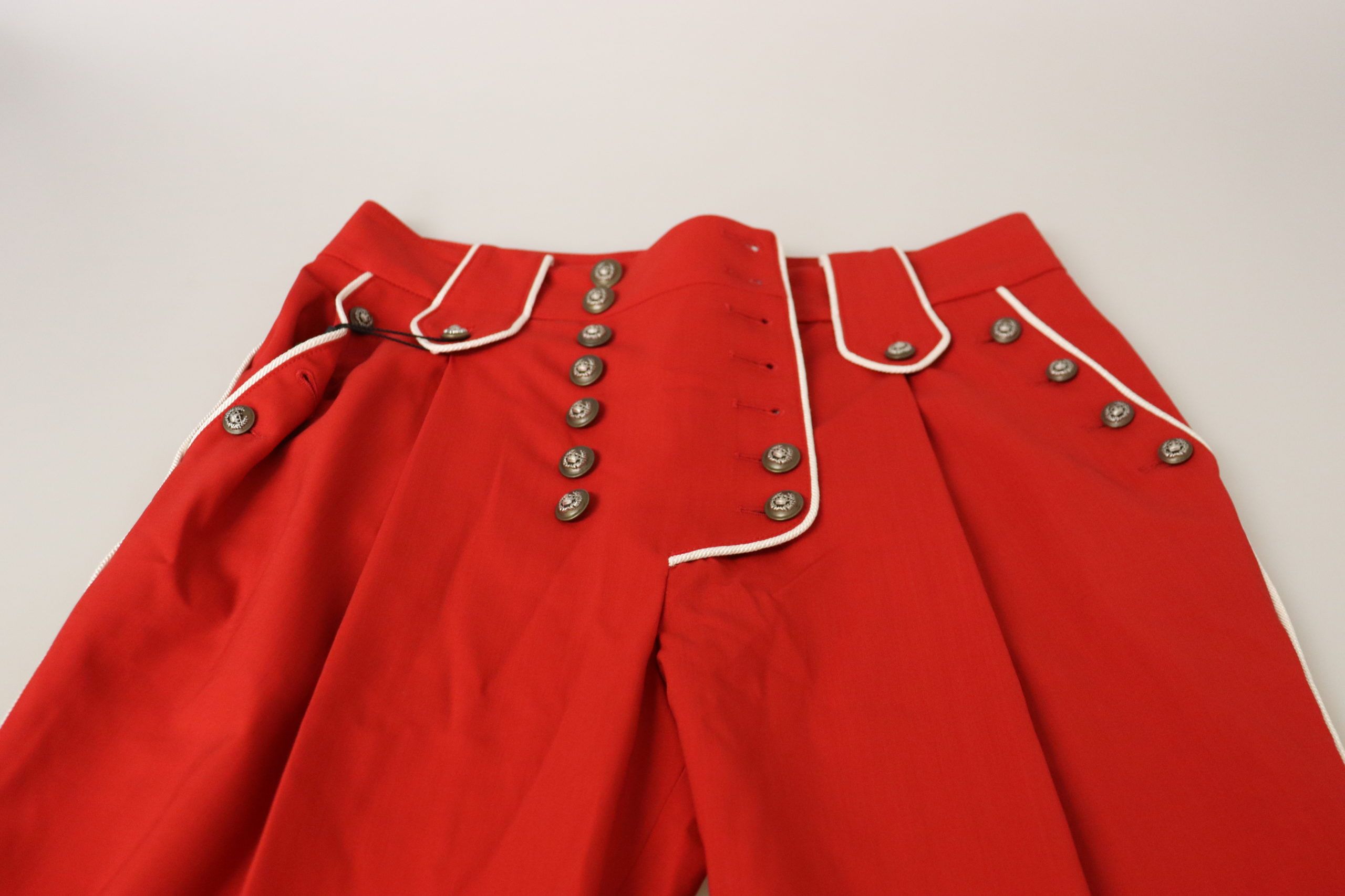 Red Button Embellished High Waist Pants