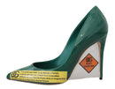 Green Leather Heels Pumps Plastic Shoes