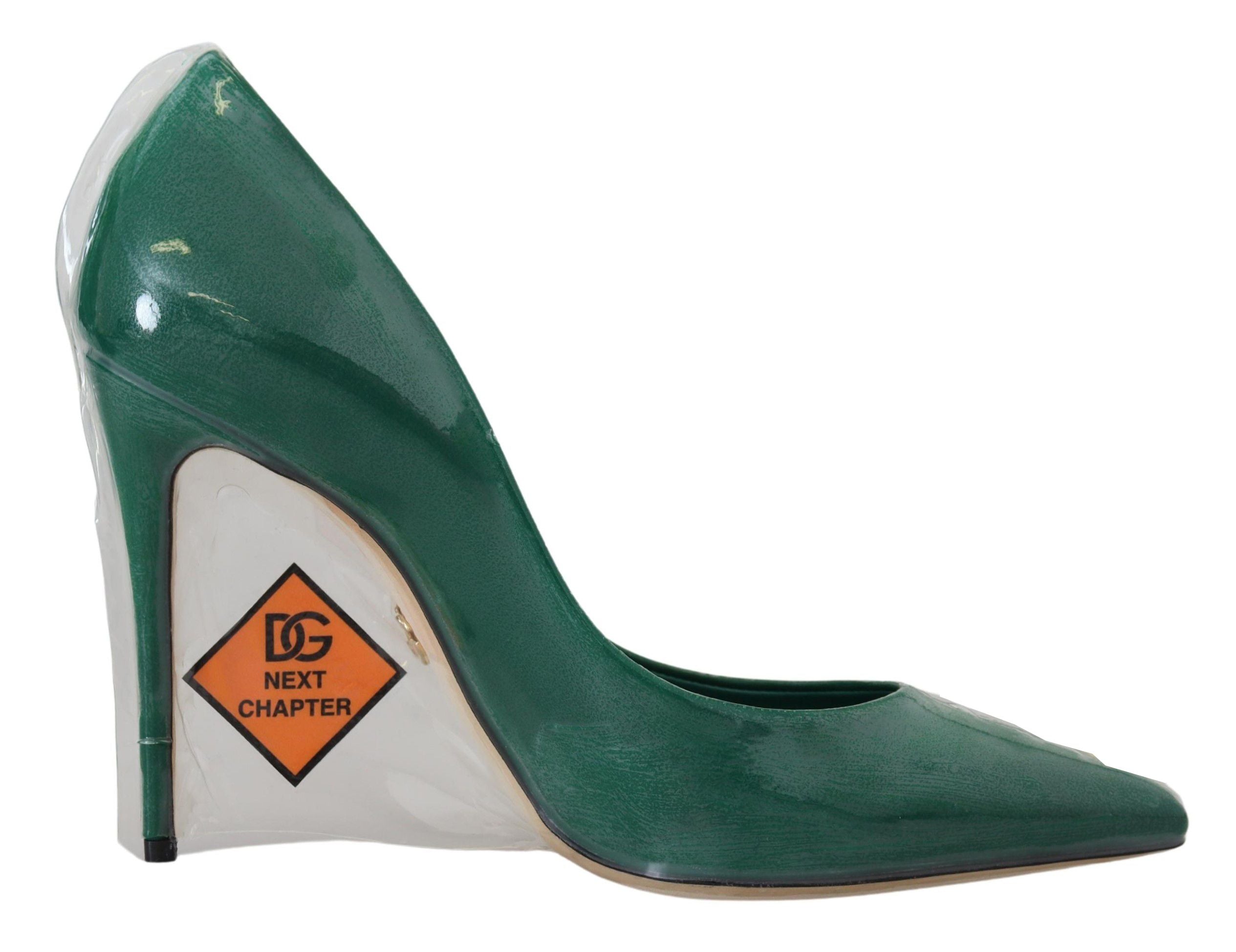 Green Leather Heels Pumps Plastic Shoes